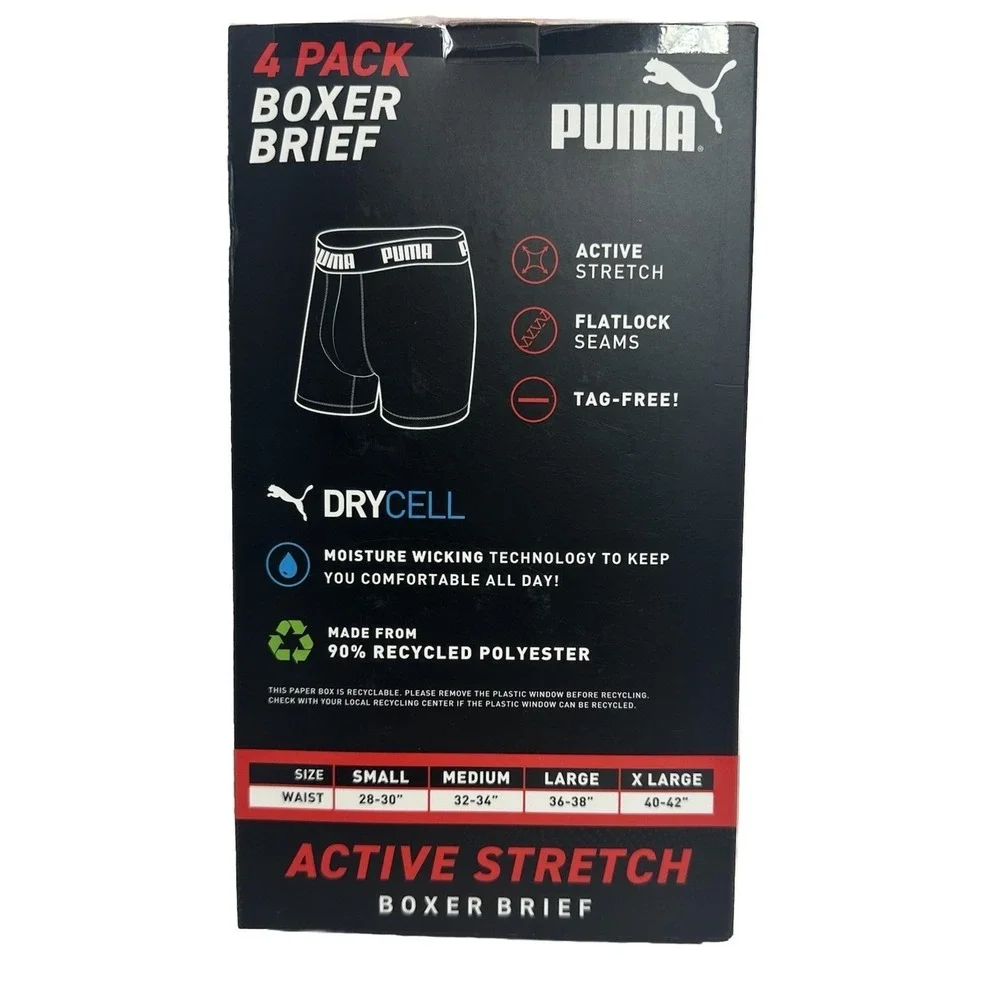 NEW MENS PUMA 4 PACK DRY CELL BOXER BRIEF PREMIUM ACTIVE STRETCH TAG FREE Size L
